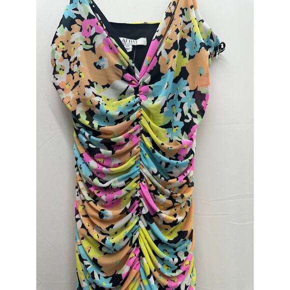 AFRM multi colored floral ruched fitted dress S NWTS - Picture 2 of 5